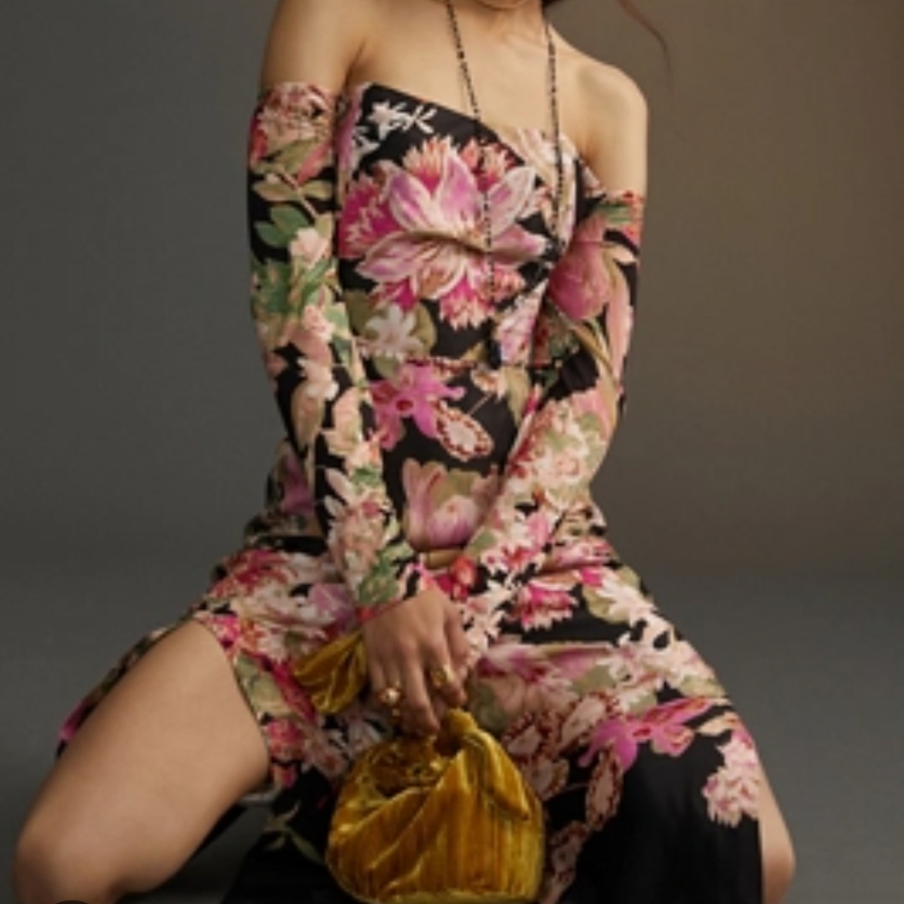 Anthropologie Floral Long Sleeve Dress - Pink and Green